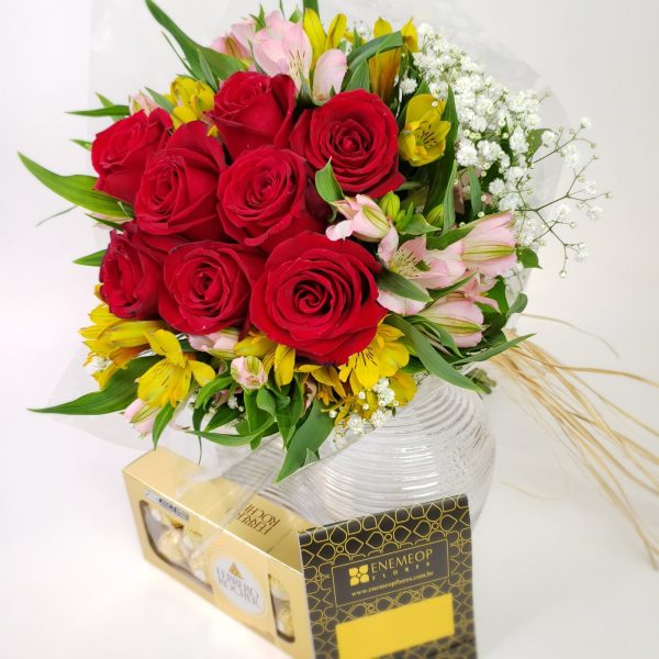 Buquê de Rosas Nacionais Chamego Doce e Chocolate Ferrero Rocher - Imagem 3