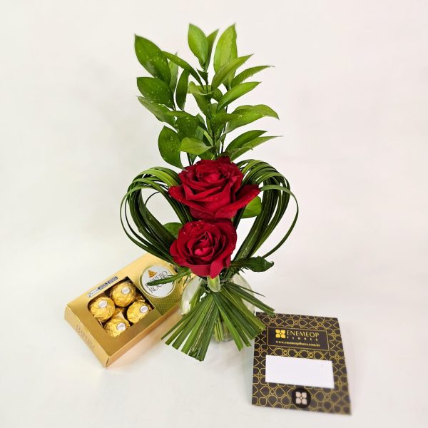 Arranjo Coração com 2 Rosas Nacionais para Entrega "Estou pensando em você" - Imagem 4